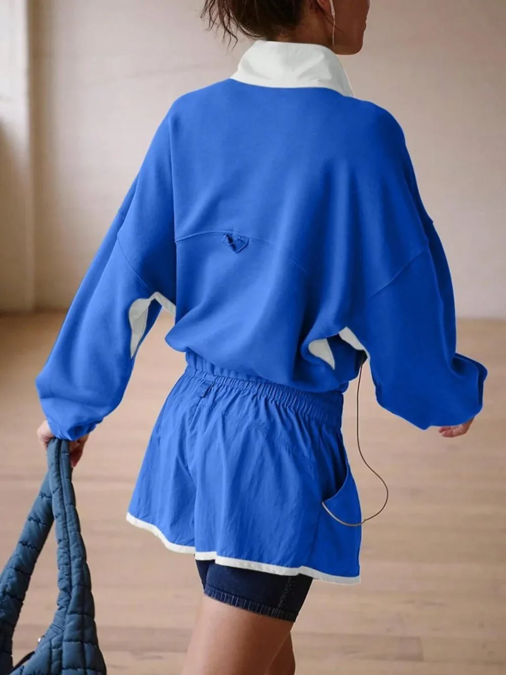 Blue Casual Women's Top & Shorts Two Piece Set